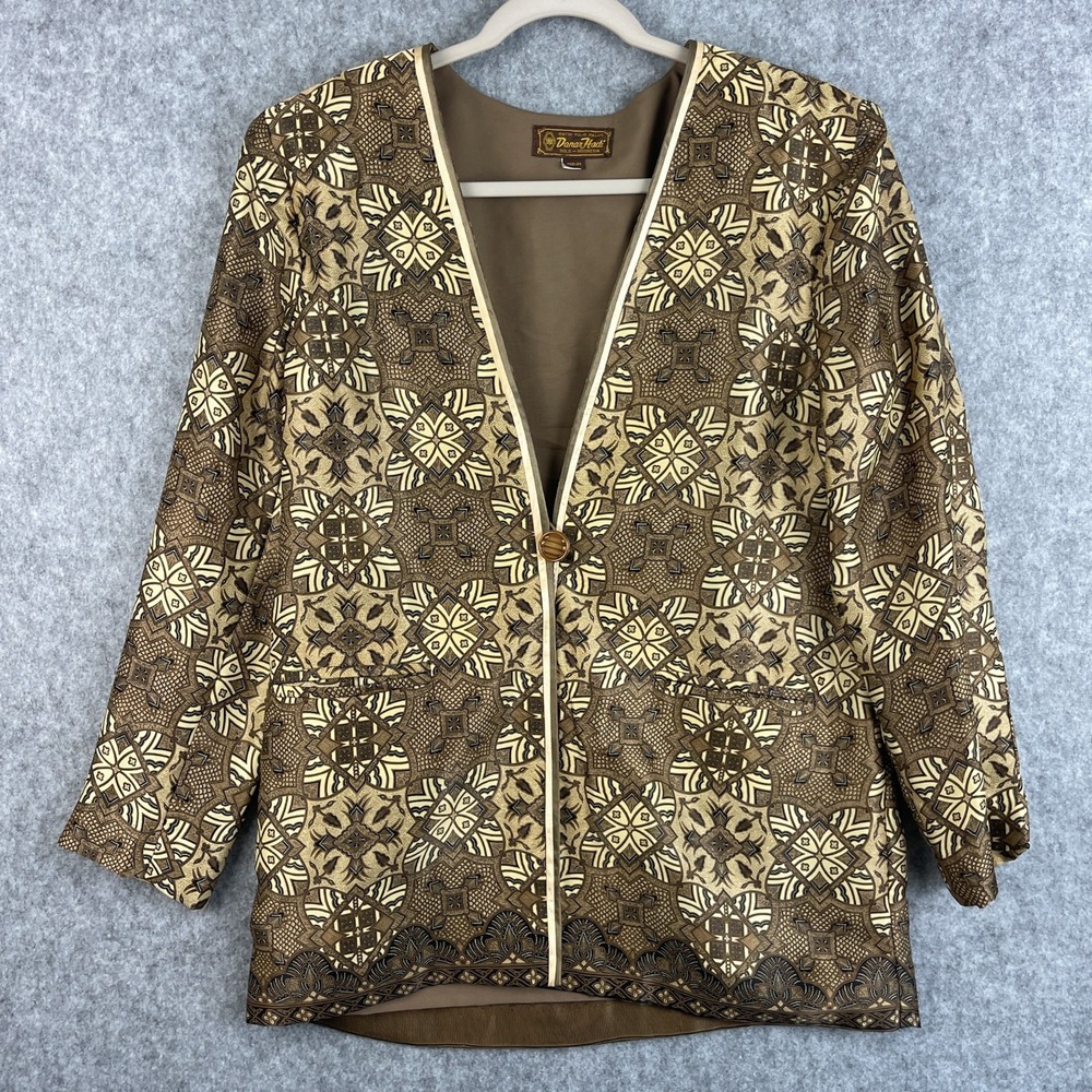 Danar Hadi Indonesian Batik Jacket Blazer Womens Medium Brown Lightweight Boho
